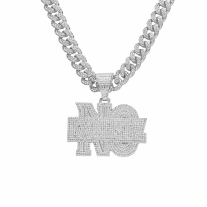 Hip hop silver Cuban link chain with a large iced out NO CAP letter pendant for men