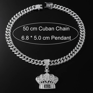 Hip hop silver crown pendant necklace with 50cm cuban chain and KING lettering