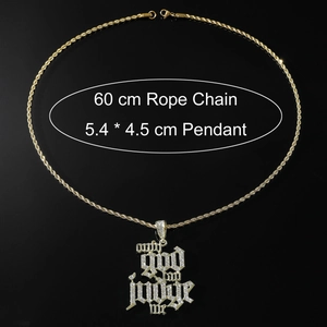 Collier hip hop avec pendentif Only God Can Judge Me et chaîne corde dorée de 60cm