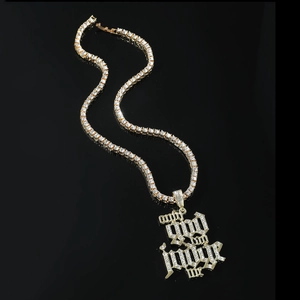 Collier Pendentif Hip Hop Iced Out Alliage Strass Lettre Gothique Only God Can Judge Me Chaîne Tennis Bijoux Pour Hommes Femmes Streetwear
