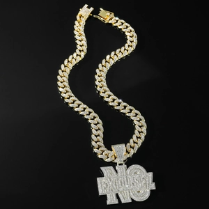Hiphop gold Cuban chain necklace with iced out NO EXQUISITE letter pendant for men