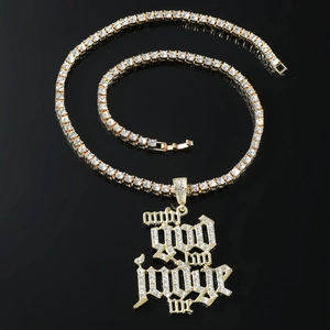 Chaîne tennis hip hop avec pendentif Only God Can Judge Me serti de strass pour homme