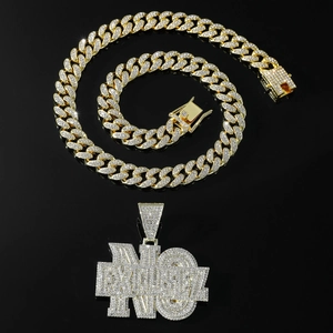Hip hop gold Cuban chain necklace with iced out NO EXCUSES pendant for men and women