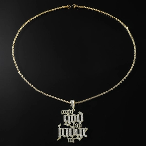 Collier hip hop doré Only God Can Judge Me avec pendentif serti de zircons et chaîne corde