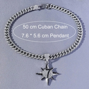 Collana hip hop color argento con ciondolo a sole ghiacciato e strass numero 7 decoro
