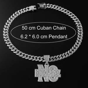 Silver iced out Cuban chain with NO EXCUSEZ letter pendant for hip hop style fashion