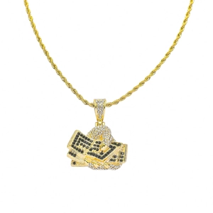 Collana con Ciondolo a Forma di Mazzetta di Soldi Hip Hop in Lega e Acciaio Inossidabile per Uomo Donna con Strass