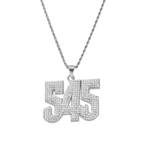 Hip hop zilveren nummer 545 hanger ketting met fonkelende zirkoon en touwketting