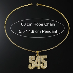 Detailoverzicht van gouden hiphop hanger 545 met afmetingen van de 60cm touwketting