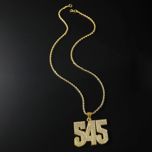 Hip hop vergulde ketting met ijskoude nummer 545 hanger aan een touwketting
