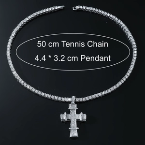 Hip hop silver iced out cross pendant with 50cm tennis chain and sparkling zircons