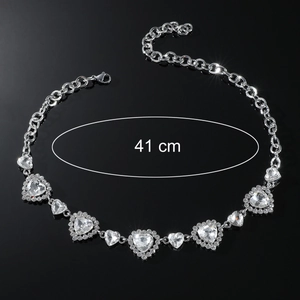 Elegant silver heart choker with sparkling crystals and adjustable 41cm chain link