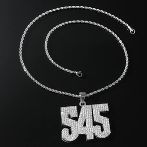 Iced-out 545 nummer hanger ketting met zilveren touwketting in hiphopstijl