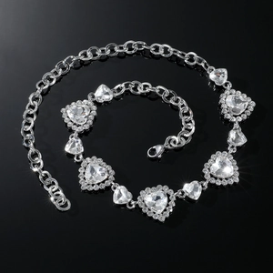 Elegant silver heart choker necklace with sparkly rhinestones and intricate pavé setting