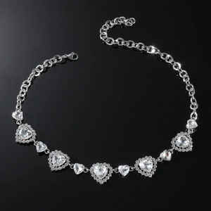 Elegant silver heart choker necklace with halo-set crystals and adjustable chain