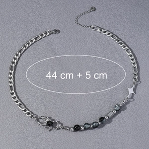 Cross Figaro chain necklace with marble beads and silver spider pendant for women