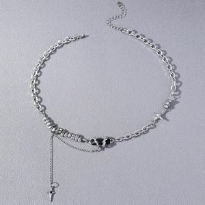 Collier S925 argent étoile croix avec onyx noir sur chaînes à maillons mixtes