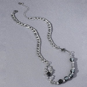 Gothic Punk Alloy Spider Cross Pendant Necklace Women Men Silver Color Mixed Chain Beads Splicing Hip Hop Y2K Fashion Jewelry Gift