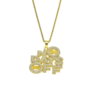 Hip Hop Iced Out No Days Off Letter Pendant Necklace For Men Women Alloy Rhinestone Stainless Steel Rope Chain Jewelry