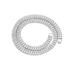 Ασημένιο κολιέ τένις τριών σειρών με λαμπερά στρας και ασφαλές κούμπωμα αναδίπλωσης