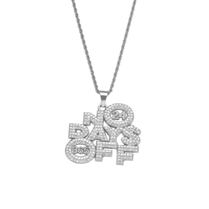 Hip hop silver rope chain necklace with iced out NO DAYS OFF 24/365 letter pendant