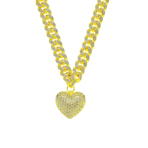 Iced Out Strass Hart Hanger Cubaanse Schakel Ketting Voor Mannen Vrouwen Hip Hop Streetwear Goud Zilver Legering Sieraden