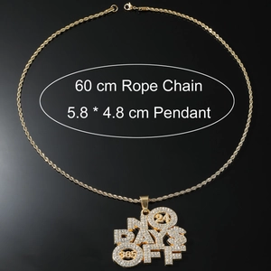 Close-up of hip-hop iced out 'NO DAYS OFF' gold pendant with 60cm rope chain