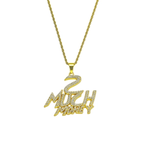 Collier Pendentif Lettre 2 MUCH MONEY Hip Hop Iced Out pour Hommes Femmes Chaîne Torsadée Acier Inoxydable Bijoux Strass