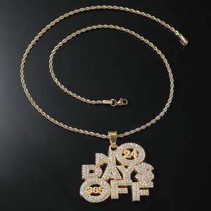 Hip hop NO DAYS OFF 24/365 pendant necklace with iced out crystals and twist rope chain
