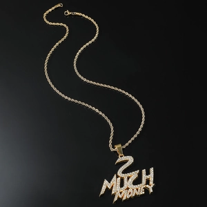 Collier hip-hop avec pendentif 2 MUCH MONEY glacé et chaîne torsadée dorée pour homme