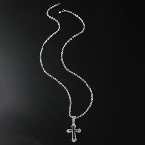 Collar con Colgante de Cruz Hip Hop para Hombre Cadena de Cuerda de Acero Inoxidable con Diamantes de Imitación Joyería Religiosa