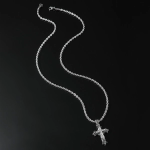 Collana con Ciondolo a Croce Hip Hop Iced Out per Uomo Acciaio Inossidabile Lega Strass Punk Streetwear Gioielli Catena a Corda