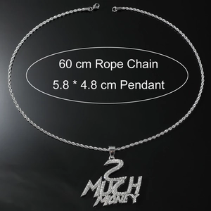 Pendentif 2 Much Money argenté avec chaîne torsadée de 60cm pour style hip hop chic