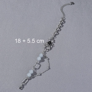 Bracelet araignée gothique avec chaînes argentées et perles bleues, 18+5,5 cm