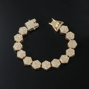 Hip hop gold rhombus bracelet with full pave iced out crystals and box clasp closure