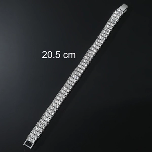 Mens iced out 3-row silver rhinestone bracelet 20.5 cm long for trendy clubwear