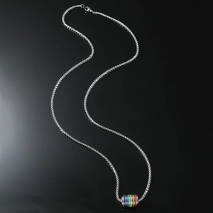 Collier Pendentif Arc-en-Ciel Minimaliste Alliage Strass Rayé Cylindrique Perle Rotative Chaîne de Pull Longue Bijoux