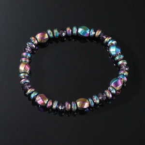Hip Hop Iridescent Electroplated Alloy Beaded Bracelet For Women Colorful Metal Round Beads Elastic Strand Bracelet Jewelry Gift