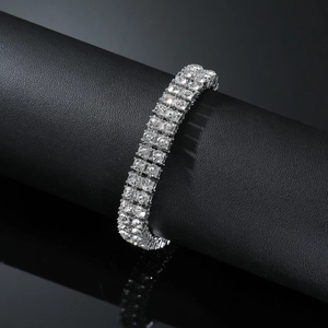 Double-row rhinestone bracelet for men featuring silver plated cubic zirconia inlay