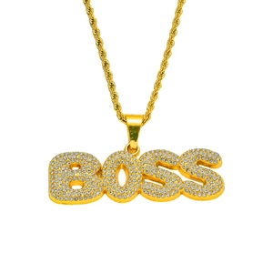 Hip hop gold plated BOSS pendant necklace for men with sparkling full iced out crystals