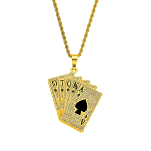 Hiphop Legierung Strass Poker Pik Royal Flush Anhänger Halskette Mit Edelstahl Seilkette Für Herren Party Schmuck