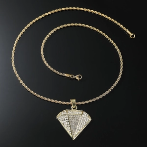 Hip hop style gold plated twist chain necklace featuring a sparkling iced out triangle pendant