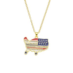 Collana con Ciondolo a Mappa degli USA in Lega Hip Hop Con Bandiera Americana Strass Intarsiato Catena a O Oro Street Uomo Gioielli
