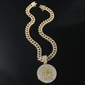 Hip hop gold plated Cuban chain necklace with iced out Stay Humble Hustle Hard pendant