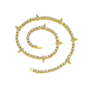 Hip Hop Iced Out Spike Tennis Chain Necklace For Men Women Rhinestone Electroplated Zinc Alloy Cuban Necklace Jewelry