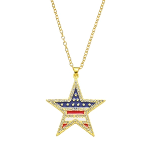 Collier Pendentif Étoile en Alliage Strass Hip Hop Motif Drapeau Américain Chaîne Or pour Hommes Femmes Bijoux Jour de l'Indépendance