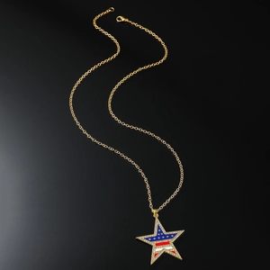 Collier hip hop avec pendentif étoile drapeau américain et cristaux brillants dorés