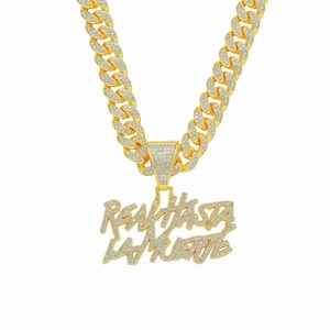 Collana con Pendente Lettera in Lega e Strass Hip Hop Iced Out per Uomo Catena a Maglia Cubana Oro Argento Gioielli