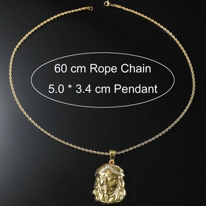 Pendentif Jésus doré avec détails glacés sur chaîne corde 60cm pour homme hip hop