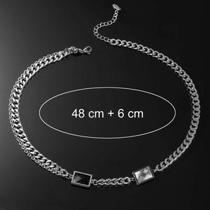 Collier cubain argenté style hip hop avec pendentifs rectangulaires noir et blanc